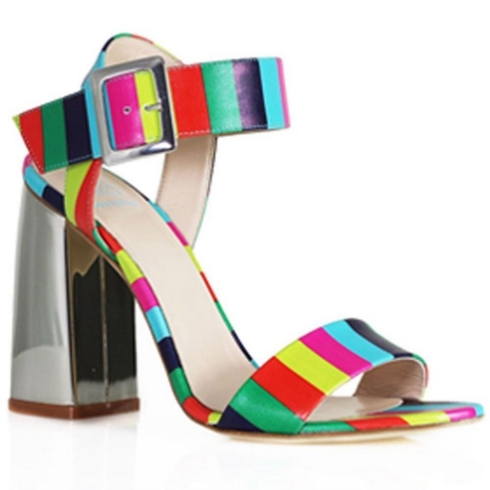 Dee Keller Sandals Pink Green Stripe Italy Size 40